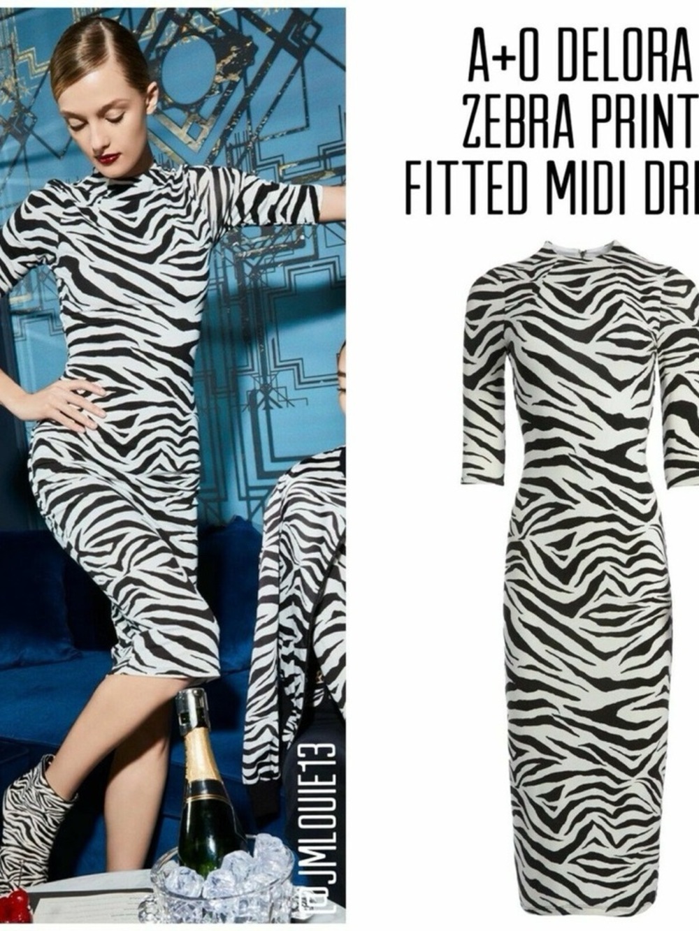 ALICE + OLIVIA black and white tiger Delora midi dress size 4